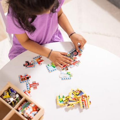 Melissa & Doug 4‑in‑1 Wooden Vehicle Jigsaw Puzzle Set, 48 Pieces with Storage Box, Toddler Puzzle Toy for Kids Ages 3+- FSC Certified - style: Vehicles