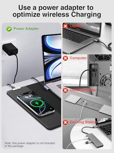 Wireless Charging Mouse Pad, 31.5"x11.8" Large Desk Mat, Smooth Glide | Waterproof Mousepad, Stitched Edge, Non-Slip Rubber Base, Desk Pad Computer Keyboard Mat, No Adapter - color: Black-31.5"x11.8"