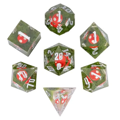Cusdie Sharp Edge DND Dice, 7 PCs Red Mushroom Dice Set D&D D20 D12 D10 D8 D6 D4, Handcrafted Polyhedral Dice Set for RPG and Other Table Games(Red Mushroom) - color: Red Mushroom