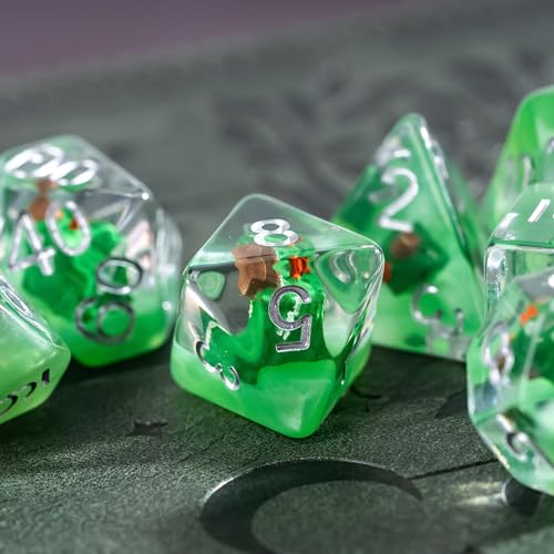 UDIXI 7PCS DND Dice Set Resin Polyhedral D&D Dice for RPG Tabletop Games | Gelatinous Cube Inclusions, Velvet Storage Bag, DM Gift, for Dungeons and Dragons Role Playing Games Board Games - color: Gelatinous Cube