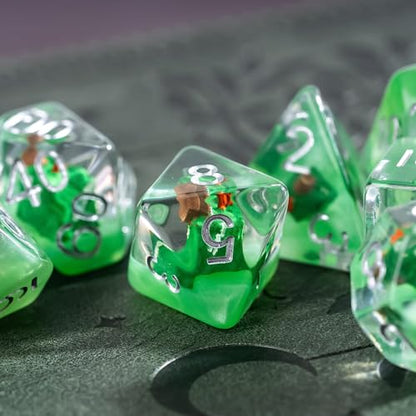 UDIXI 7PCS DND Dice Set Resin Polyhedral D&D Dice for RPG Tabletop Games | Gelatinous Cube Inclusions, Velvet Storage Bag, DM Gift, for Dungeons and Dragons Role Playing Games Board Games - color: Gelatinous Cube