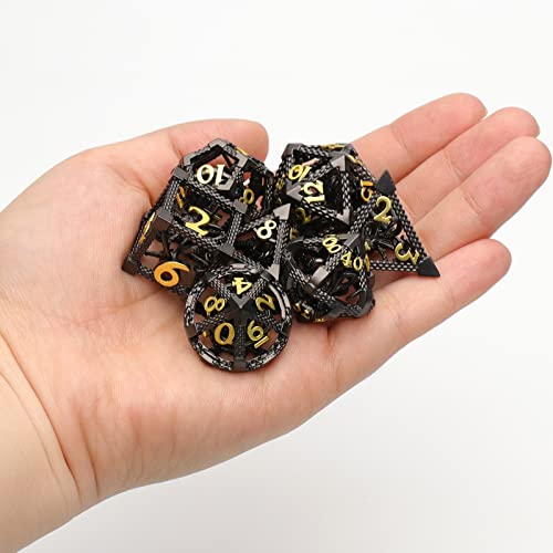 DND Dice Set,3D Octopus Hollow Metal 7-Die,Black | Solid Copper,Lightweight 72g Dice Set,Easy-to-Read Numbers,Gift Box & Velvet Bag for DND RPG Players - color: Cthulhu Black