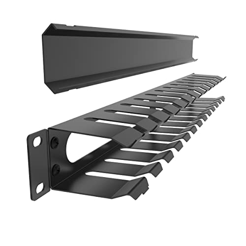 2 Pack of All Metal 1U Cable Manager with 12 Big Finger Slots | Cable Management Horizontal Rack Mount for 19-inch Server Rack or Cabinet