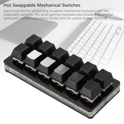 Tissting 12 Key Programmable Gaming Keyboard Black USB Mini | Compact RGB Backlit One-Handed Mechanical Keypad for Macros, Shortcuts, and Rhythm Games, 6.3x3.9in/16x10cm