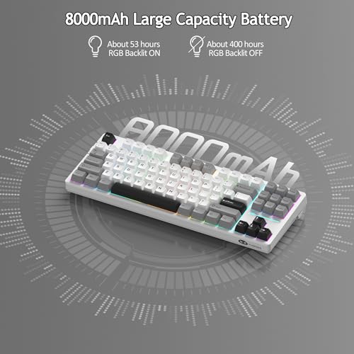 MageGee LIGHT87 Wireless Creamy Keyboard, Gasket Structure Hot Swappable Mechanical Keyboards, 2.4G/USB-C/BT5.0 RGB Backlit Gaming Keyboard for Win/Mac/PC, 8000mAh Battery, PBT Keycaps, Grey - color: White Grey/Blue Whale Switch