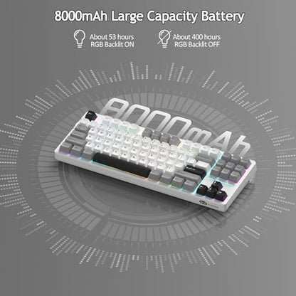 MageGee LIGHT87 Wireless Creamy Keyboard, Gasket Structure Hot Swappable Mechanical Keyboards, 2.4G/USB-C/BT5.0 RGB Backlit Gaming Keyboard for Win/Mac/PC, 8000mAh Battery, PBT Keycaps, Grey - color: White Grey/Blue Whale Switch
