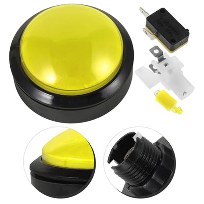 Illuminated Yellow Convex Push Button Switch for Arcade Machines, Replacement Momentary Game Control Button with Yellow Micro Switch, Suitable for Vending and Quiz Machines