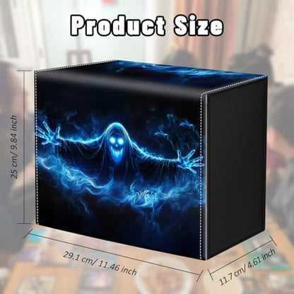 DEGDFSGR Card Game Storage Box for TCG MTG Commander Deck Box MTG Card Box Organizer Trading Card Case Magnetic Closure Creative Pattern Up to 2400 Cards, Blue Flame Smoke Skull Death - color: Blue Flame Smoke Skull Death