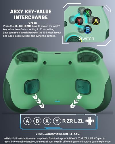 Joso Mobile Gaming Controller for iPad/iPhone/Tablet, Cloud Controller Remote Joystick for iOS/Android, Wireless Switch Controller with Macro Buttons/Hall-Rocker/Hall-Trigger - Green - color: Green