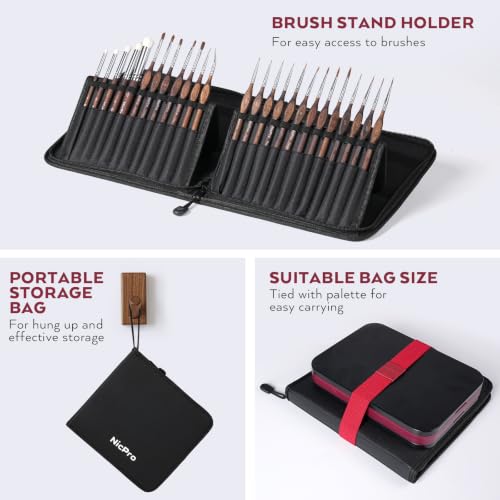 Nicpro All-In-One Miniature Painting Kit with 72 Model Paints & Wet Palette | Stay Wet Palette, Magnetic Painting Handle, 25PCS Detail Paint Brushes Drybrush with Bag, Sponges, Pallet Paper, Brush Holder - color: 72 Model Paint + Wet Palette