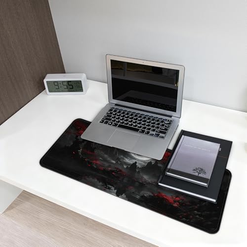 Gaming Mouse Pad with Anti-Slip Rubber Base, Extended Large Computer Mouse Mat with Stitched Edges, Long XL Anime Mousepad for Laptop and Keyboard, 31.5 x 11.8 inch (Dark Full Moon) - color: Dark Full Moon