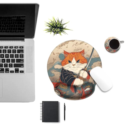 Mouse Pad with Wrist Support, Ergonomic Mouse Pad with Memory Foam Wrist Rest Cushion, Non-Slip Rubber Base Gaming Mice Pad for Home Office Computer Laptop,Japanese Cat - color: Japanese Cat