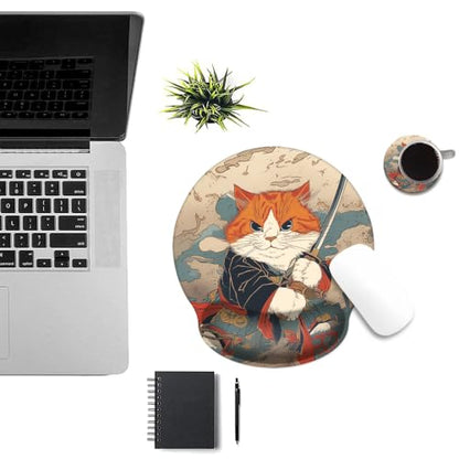 Mouse Pad with Wrist Support, Ergonomic Mouse Pad with Memory Foam Wrist Rest Cushion, Non-Slip Rubber Base Gaming Mice Pad for Home Office Computer Laptop,Japanese Cat - color: Japanese Cat