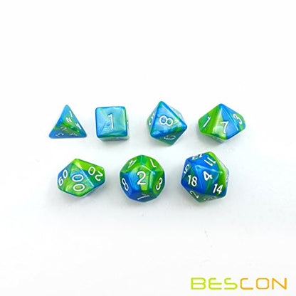 Bescon Mini Gemini Two Tone Polyhedral RPG Dice Set 10MM, Small Mini RPG Role Playing Game Dice Set D4-D20 in Tube, Aquamarine - color: Aquamarine