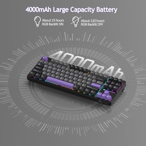 MageGee LIGHT87 Wireless Creamy Keyboard, Gasket Structure Hot Swappable Mechanical Keyboards, 2.4G/USB-C/BT5.0 RGB Backlit Gaming Keyboard for Win/Mac/PC, 4000mAh Battery, PBT Keycaps, Purple - color: Black Purple/Blue Whale Switch
