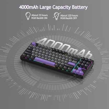 MageGee LIGHT87 Wireless Creamy Keyboard, Gasket Structure Hot Swappable Mechanical Keyboards, 2.4G/USB-C/BT5.0 RGB Backlit Gaming Keyboard for Win/Mac/PC, 4000mAh Battery, PBT Keycaps, Purple - color: Black Purple/Blue Whale Switch