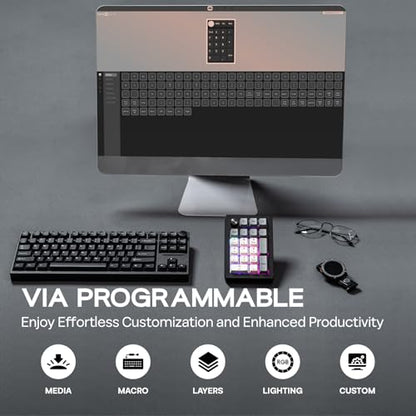 EPOMAKER EK21 VIA Gasket Number Pad w/ 1000mAh Battery, BT 5.0/2.4GHz/Wired | Hot-Swap Numpad with Aluminum Alloy knob, Programmable for Win/Mac/Gaming (Black Silver, Wisteria V2 Switch) - color: Black Silver, size: Wisteria V2 Switch