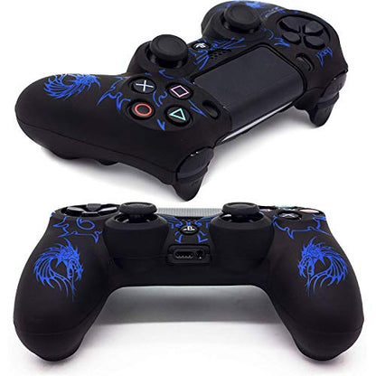 Skin for PS4 Controller, BRHE Anti-Slip Grip Silicone Cover | Protector Case Compatible with PS4 Slim/ Pro Wireless/Wired Gamepad Controller with 2 Dragon Carving Thumb Grip Caps - color: Blue