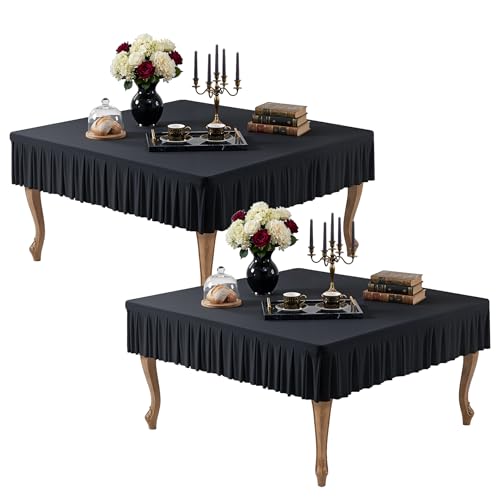 2 Pack Black Square Tablecloth - 54x54 Inch Elastic Large Card Table Cover | with Ruffle Pleated Table Skirt, Wrinkle-Free Spandex Mahjong Table Cover, for Dining, Kitchen, Patio, Banquet & Party Decor - color: Black, size: 54" x 54" (Square-2 Pack)