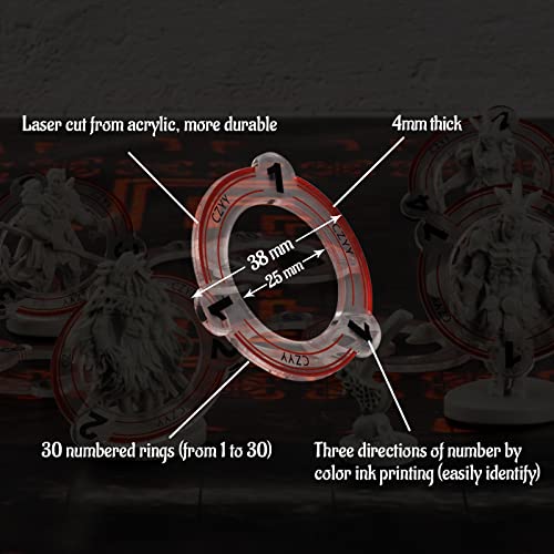 CZYY Numbered Monster Rings, 30 Acrylic RPG Miniature Markers | Acrylic Creature Markers, 25mm Inner Ring, Easy ID from 1 to 30 for Monsters, NPCs and Tabletop Encounters - color: Style B
