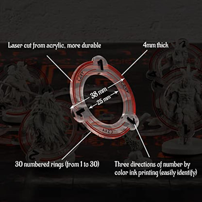 CZYY Numbered Monster Rings, 30 Acrylic RPG Miniature Markers | Acrylic Creature Markers, 25mm Inner Ring, Easy ID from 1 to 30 for Monsters, NPCs and Tabletop Encounters - color: Style B