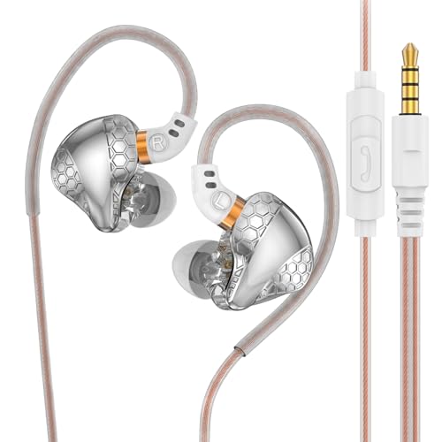 In Ear Monitor Headphones Dual Magnetic Dynamic Driver IEM with Mic, Silver | Hybrid Banlance Armature with Dynamic in Ear Headphones IEM Earphones Gaming Earbuds - color: H89-Silver