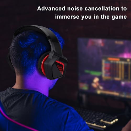 Stereo Wired Gaming Headset for PS4 PS5 New Xbox One Controller PSP PC Laptop Tablet, Over Ear 3.5mm Port Headphones with Mic, Bass Surround, Soft Memory Earmuffs,Red&Black
