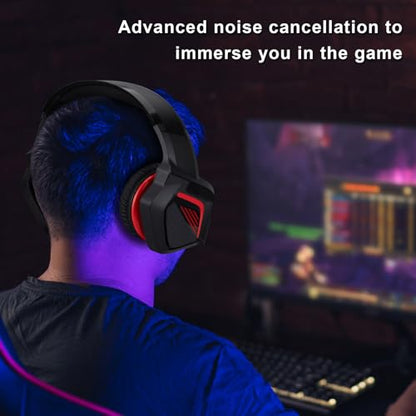Stereo Wired Gaming Headset for PS4 PS5 New Xbox One Controller PSP PC Laptop Tablet, Over Ear 3.5mm Port Headphones with Mic, Bass Surround, Soft Memory Earmuffs,Red&Black
