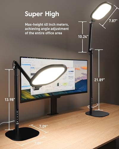 LitONES Tall LED Desk Lamps with Base, Edge-Lit Eye-Care, 50 Light Modes | 40" Height, Dimmable & Flexible, CRI>97.8, Memory and Timer Func, Stable Mental Base for Home Office, Video Calls & Drafting - size: Black 2 Pack