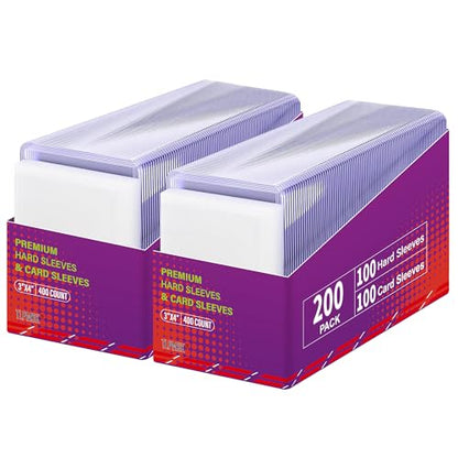 400 Packs Card Sleeves,3"X4" Baseball Collectible Trading Card Protective Sleeves,Hard Plastic Card Holder for Trading Sports Football Game Cards (200 Hard Sleeves+200 Soft Sleeve) - style: 200 Hard Sleeves + 200 Soft Sleeves