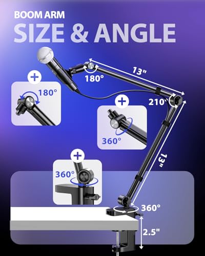 UBeesize Microphone Boom Arm, Aluminum Alloy Mic Arm Stand | 360° Rotatable Desk Mount with 3/8" to 5/8" Adapter, Compatible with Blue Yeti, HyperX QuadCast, Shure SM7B, Podcast & Gaming - color: Glossy Black