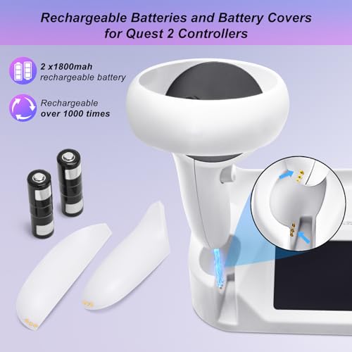 Lampelc Rechargeable AA Controllers Batteries with Controller Covers and VR Headset Magnetic C Connector, Replacement Parts for Quest 2 Charging Dock