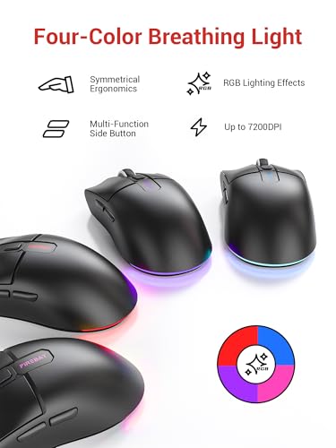Wired Gaming Mouse for Computer and Laptop, 7200 DPI, RGB, Wired Optical Mouse with 6 Buttons & 4 Light Modes, USB Corded Mouse, Right or Left Hand Use - Black Computer Accessories【X4 Model】