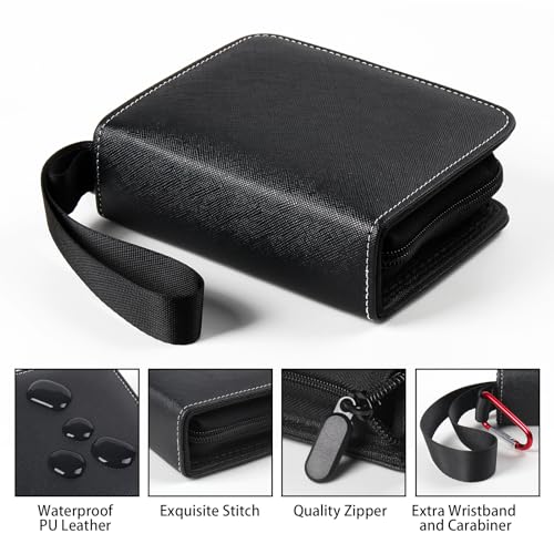 GEAoffice 1 Pocket Mini Trading Card Binder Holds 80 Cards, Black | 40 Removable Acid-free & Non-PVC Sleeves, Premium PU Leather, Zip Close Card Album Binder for TCG, MTG, Sports&Games, Gift - color: Black-1 Pocket