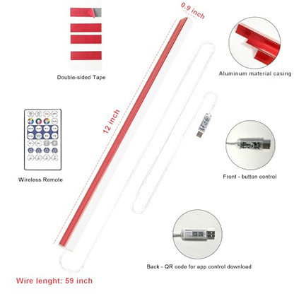 12" Under Monitor RGB Light Bar,16 Million Hues,USB-Powered, 3-Control (Button/Remote/App),LED Ambient Light for Gaming Room, Display Case & Desk Aesthetic Lighting（Red）