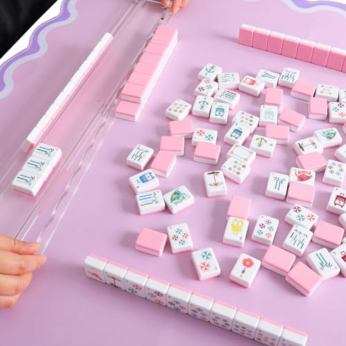 160 Pink Engraved American Mahjong Game Set with Carrying Bag and Accessories, 1.2’’ Mahjong Tile Set - color: 2-pink