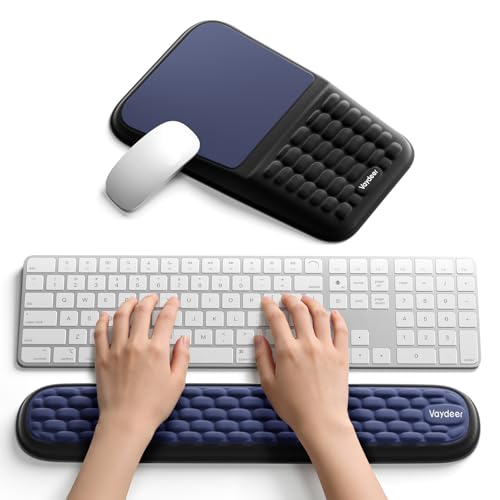 2-in-1 Keyboard & Mouse Wrist Rest Set – Ergonomic Pain-Relief Support, Memory Foam Wrist Cushion with 8° Slope & Massage Nubs, Non-Slip PU Base, Relieves Wrist Pain & Carpal Tunnel from Long Typing - color: Dark Blue and Black