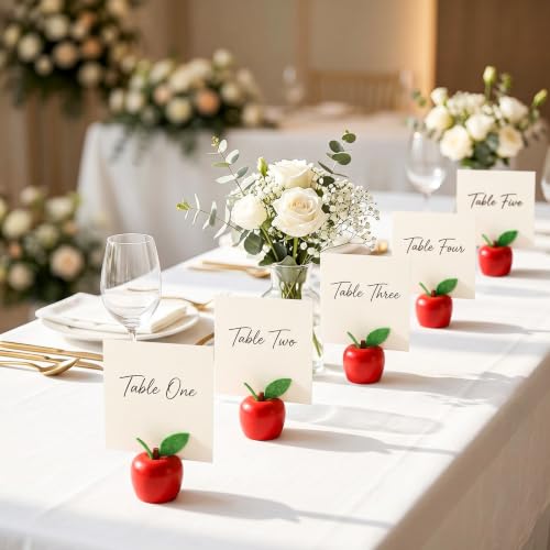 Leinuosen 24 Pcs Resin Apple Place Card Holder Rosh Hashanah Red Apple Table Number Holder Name Place Centerpieces Photo Stand for Rosh Hashanah Party Wedding Birthday Party Favors - style: Apple