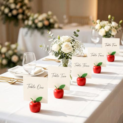 Leinuosen 24 Pcs Resin Apple Place Card Holder Rosh Hashanah Red Apple Table Number Holder Name Place Centerpieces Photo Stand for Rosh Hashanah Party Wedding Birthday Party Favors - style: Apple