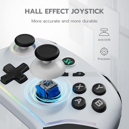ISHAKO Wireless Gaming Controller with Hall Effect Joysticks&Triggers, 1200mAh Battery, 1000Hz Polling Rate, 4 Back Buttons, RGB Lighting – Works with PC Windows/Mac/Steam/Luna/Tesla/Switch- White - color: Silver