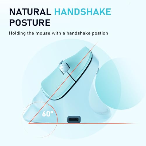 MEETION Ergonomic Wireless Vertical Mouse, Rechargeable, Blue | Bluetooth 5.2 + 3.0 and USB connectivity, RGB backlight, 4 DPI adjustment, compatible with Windows, Mac, Android, PC and iPad - color: Right Blue