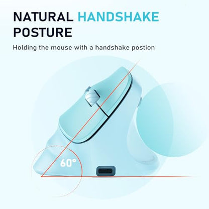 MEETION Ergonomic Wireless Vertical Mouse, Rechargeable, Blue | Bluetooth 5.2 + 3.0 and USB connectivity, RGB backlight, 4 DPI adjustment, compatible with Windows, Mac, Android, PC and iPad - color: Right Blue