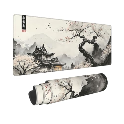 Large Gaming Mouse Pad Desk Mat, Japanese Cherry Blossom Extended Keyboard Mouse Pad Mousepad with Non-Slip Base and Stitched Edge Mouse Mat Desk Pad Mouse Pads for Desk Home Office, 31.5 x 11.8 - color: Japanese Cherry Blossom