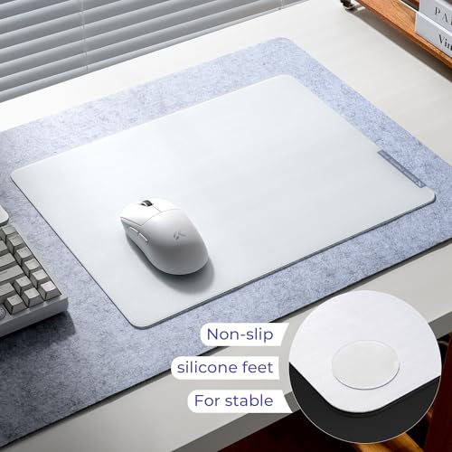 XVX Glass Mousepad Gaming, White Hard Mouse Pads for Esports, Large Mouse Mat 16.2" x 12.2", Tempered Glass Mouse Pad Smooth Micro-Etched Surface with Improved Precision and Speed - color: White