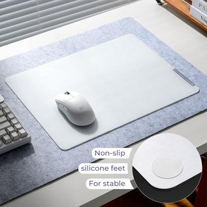 XVX Glass Mousepad Gaming, White Hard Mouse Pads for Esports, Large Mouse Mat 16.2" x 12.2", Tempered Glass Mouse Pad Smooth Micro-Etched Surface with Improved Precision and Speed - color: White