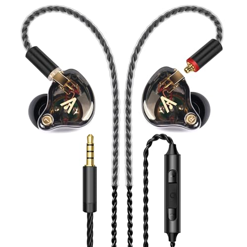 Vibes 202M Wired Earbuds - HiFi in Ear Monitor Headphones - Noise Isolating Ear Buds w/ Mic - Clear Sound, Deep Bass & Comfort-Fit Gaming Earphones - MMCX to 3.5mm & Silver Plated Cord, Carrying Case - color: 1-Black, style: 2) 3.5mm & Mic