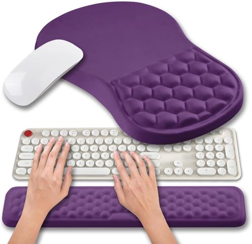 Hokafenle 2 in 1 Ergonomic Mouse Pad Wrist Support & Wrist Rest for Computer Keyboard Set, with Relieve Carpal Tunnel Pain Massage Bulge and Full Memory Gel Design (2In1 Set, Dark Purple) - color: Hk015-dark Purple