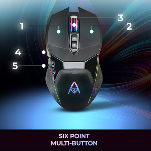 Adesso iMouse X5 USB RGB Illuminated Gaming Mouse, 7 Buttons | Adjustable Weight, 6 Level DPI Switch up to 6400, Ergonomic Design for Right-Handed Gamers, Multi-Color LED Backlight