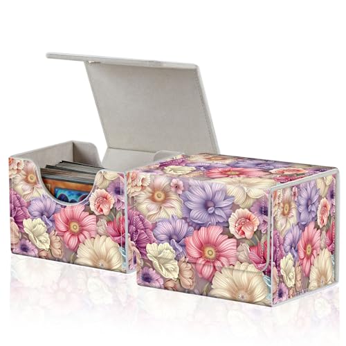 for MTG Commander Deck Box,Card Deck Box for Trading Yugioh MTG,Fits 100 Double Sleeved Cards,PU Leather Strong Magnet Case for Magic Commander TCG CCG,Floral Pink - color: Floral Pink