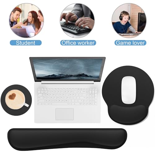 Ergonomic Mouse Pad with Wrist Rest and Keyboard Wrist Rest, Mousepad and Wrist Rest for Computer Keyboard, Pain Relief, Non-Slip Rubber Base, Mouse Pad with Wrist Support for Gaming, Office, Black - color: Black